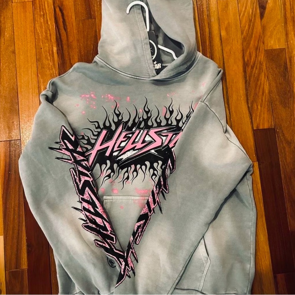 pink and grey hellstar hoodie size medium